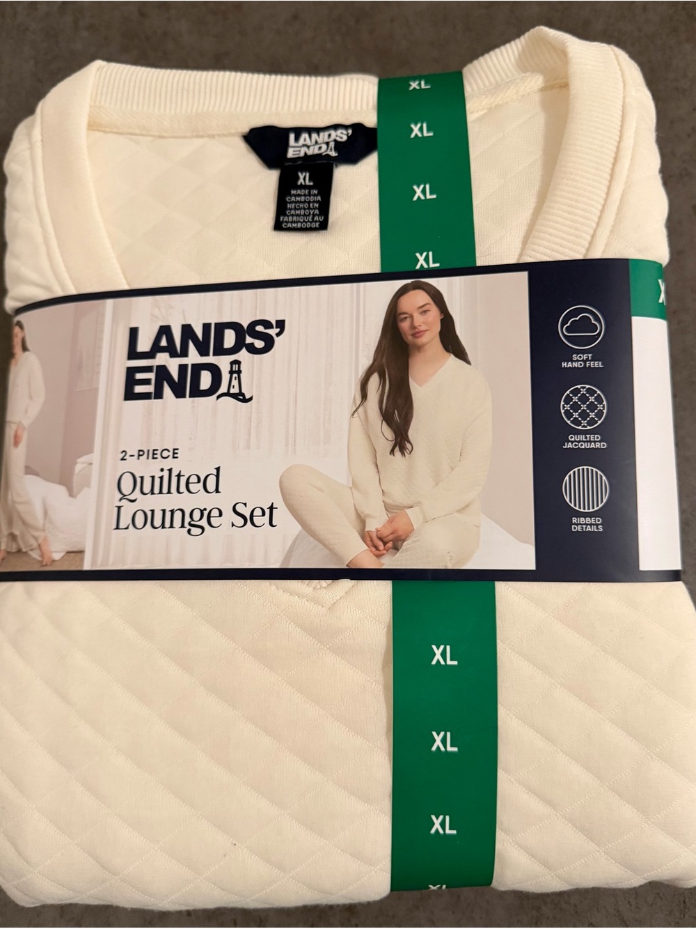 Lands' End Quilted 2-Piece Lounge Set - Cream